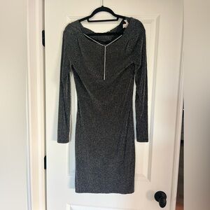 Michael Michael Kors Black Silver Ribbed Dress XS